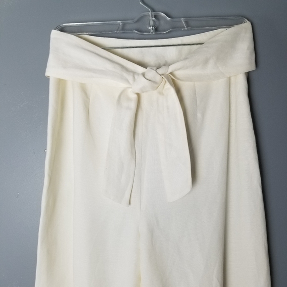 Mercer & Madison Womens White Linen Tie Waist Wide Leg Pants Size 6 Side Zipper - Picture 2 of 14